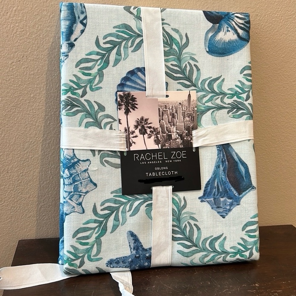 Rachel Zoe Tablecloth 60”x104” New Blue Seashells Starfish